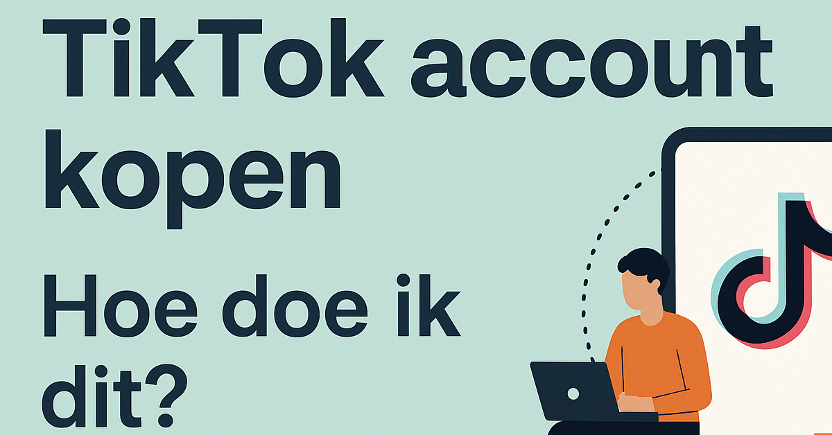 TikTok account kopen: illustratie van smartphone met TikTok logo en persoon die online een account koopt, passend bij de blog over veilig TikTok account kopen